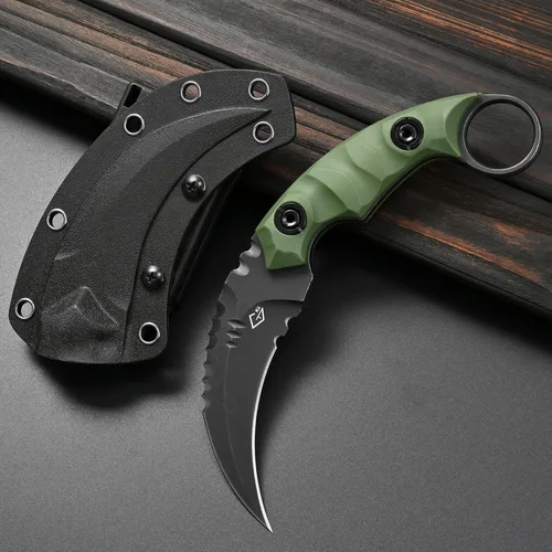 Gtkii GTK691 Cuchillo de hoja fija de acero D2 con mango de fibra de vidrio de nylon y funda de Kydex para camping al aire libre, caza, senderismo,