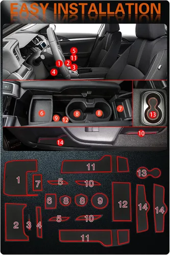 Miniatura 6 de Compatible con Honda Civic 2016-2021 (Sedan) Accesorios, insertos de portavasos antideslizantes personalizados mejorados, forros de consola central