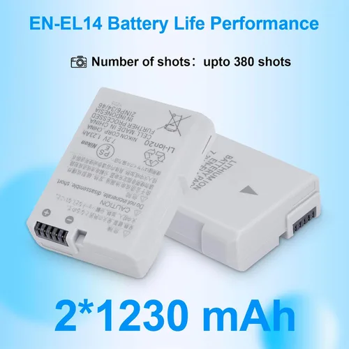 Miniatura 5 de EN-EL14 EN-EL14A - Batería de 1230 mAh con cargador rápido MH 24 para Nikon D3100 D3200 D3300 D3400 D3500 D5100 D5200 D5300 D5500 D5600 P7 000