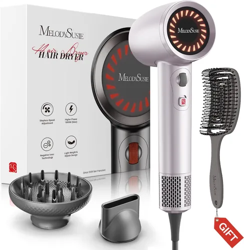 Miniatura 11 de MelodySusie Secador de pelo, secador de pelo iónico profesional de 1600 W para secado rápido, secador de pelo de alta velocidad de 120,000 RPM