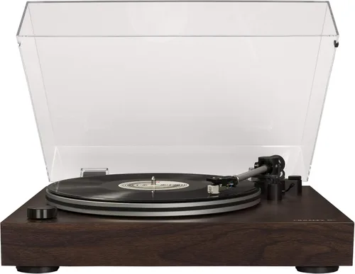 Crosley C8A-WA Tocadiscos accionado por correa con preamplificador integrado, brazo ajustable, cartucho AT3600L y zócalo de MDF de grado audio, nogal