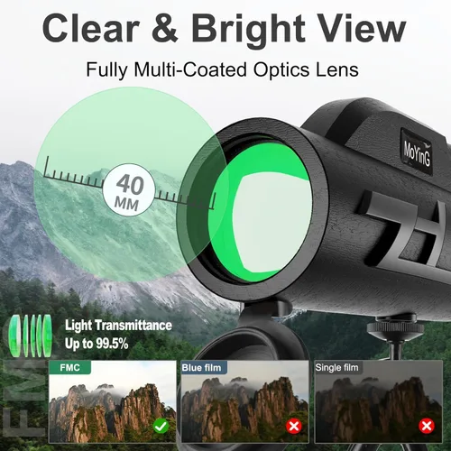 Miniatura 5 de Monocular HD de 20 x 50 para adultos con adaptador de teléfono y trípode, lente objetivo de 1.969 in, óptica multicapa, prisma BaK-4, estuche