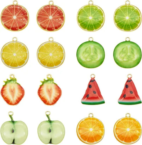 32 dijes de esmalte en tono dorado surtidos, limón, sandía, naranja, fresa, manzana, delicados, colgantes, fruta, alimentos, para aretes, joyería,