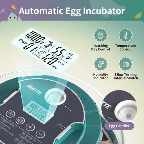 Miniatura 2 de Incubadora automática de huevos con pantalla LED, incubadora de huevos grande con sistema de giro y humedad ajustable, incubadora de tapa