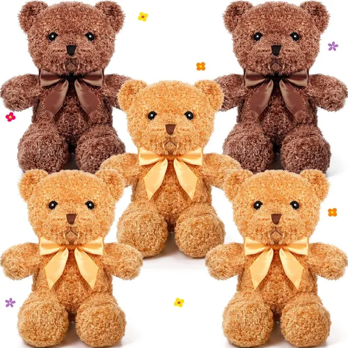 HyDren 5 piezas de osos de peluche animales suaves juguetes de felpa de San Valentín, 12 pulgadas, lindo oso pequeño y lanudo con capucha y corbatín