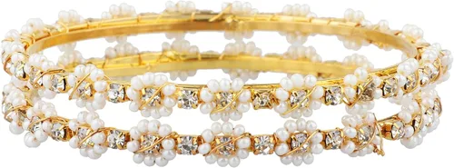 Miniatura 6 de Efulgenz Brazaletes indios para mujer, estilo indio, Bollywood, tradicional piedra de perlas sintéticas, juego de pulseras de boda (oro