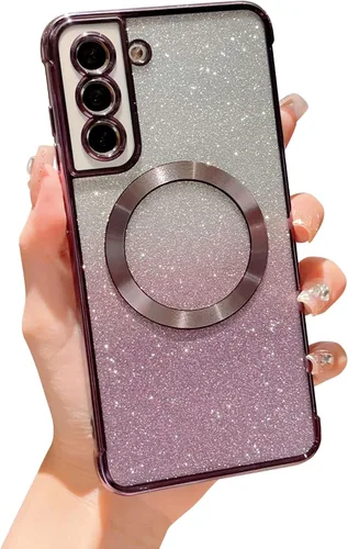 Miniatura 15 de phylla Funda magnética para teléfono Samsung Galaxy S21 con purpurina degradada compatible con Magsafe, Luruxy chapado en bonita cubierta Rosa
