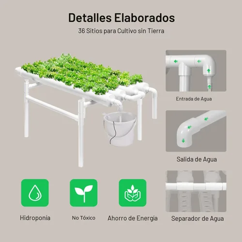 Miniatura 6 de VIVOSUN Kit de cultivo hidropónico, 1 capa, 36 sitios de plantas, 4 tubos de PVC-U de grado alimenticio, sistema de plantación hidropónica con bomba