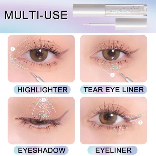 Miniatura 7 de Erinde Maquillaje delineador de ojos con purpurina líquida, delineador de ojos metálico brillante, resistente al agua, brillo debajo de la sombra