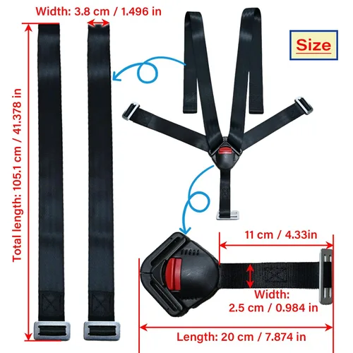 Miniatura 2 de Arnés universal de 5 puntos para el pecho del asiento del bebé con hebilla de bloqueo, correas ajustables de repuesto para silla alta de bebé