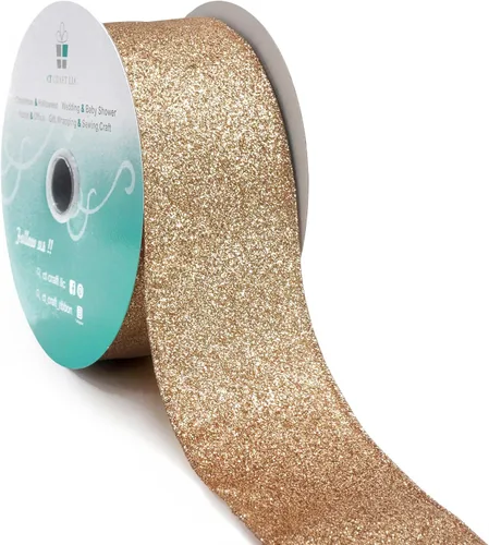Miniatura 13 de Cinta de alambre con purpurina de 1,5" x 10 yardas dorada (oro champán) para decoración navideña del hogar, arcos, envoltorios de regalos
