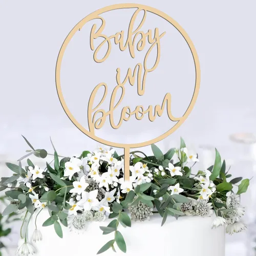 Baby in Bloom - Decoración de pastel de madera para baby shower, perfecta para baby showers, fiestas de revelación de género para niños y niñas