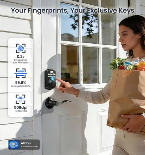 Miniatura 8 de Veise VE012W-B Cerradura inteligente de huellas dactilares Wi-Fi con juego de manija, control remoto de aplicación, palanca de puerta delantera