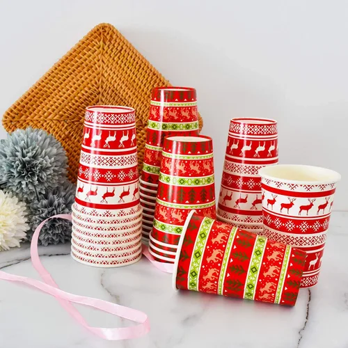 Miniatura 4 de Gatherfun Suministros de fiesta de Navidad, suéter con diseño de reno, vasos de papel desechables de 16 onzas para decoraciones de fiesta de Feliz