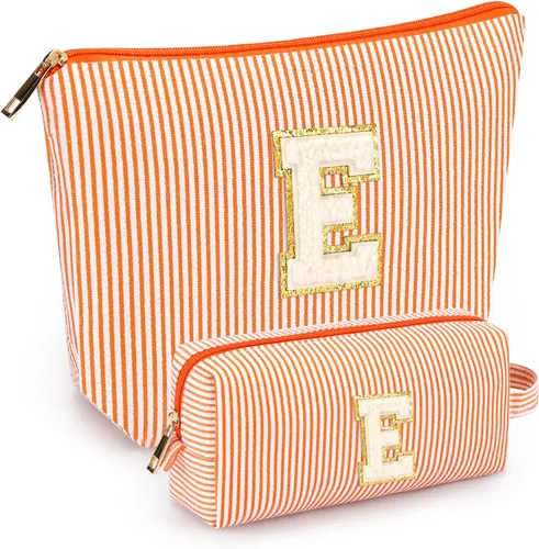Miniatura 80 de 2 piezas de bolsas de maquillaje iniciales para mujeres: bolsa de cosméticos para viaje y artículos de tocador - Regalos de cumpleaños para niñas