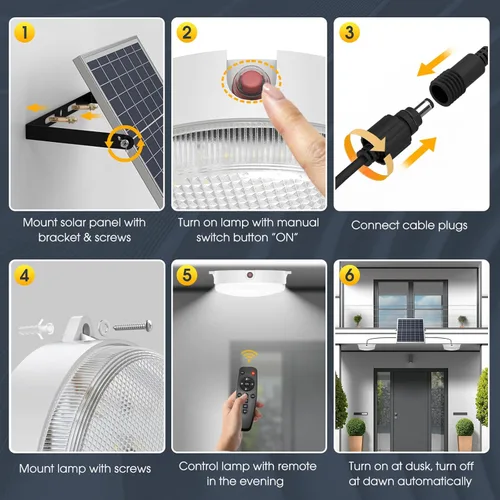 Miniatura 6 de Luces solares de techo para interiores y exteriores, paquete de 2 unidades, regulables, 3000 K, 4000 K, 6000 K, luces solares con interruptor