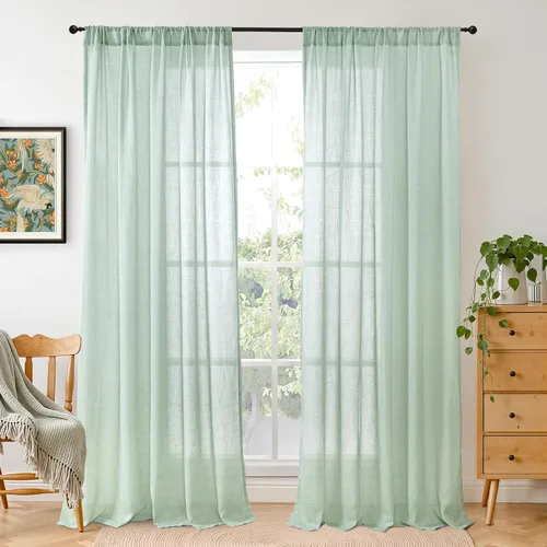 Miniatura 120 de BGment Cortinas de lino café de 30 pulgadas de largo para ventana pequeña, cortinas de media ventana beige semitransparentes ligeras con bolsillo