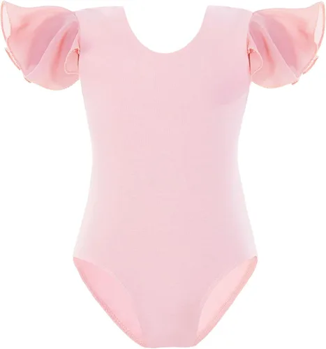 Domusgo Leotardos de gimnasia de ballet con mangas con volantes para niñas y adolescentes, color rosa, negro y morado, Púrpura