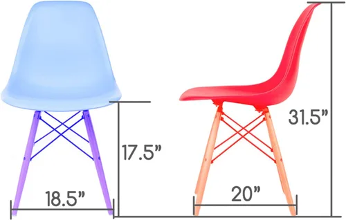 Miniatura 2 de Mid-Century - Silla de comedor lateral tapizada de tela tejida moderna con patas Eiffel de madera de nogal oscuro, juego de 2 (rojo)