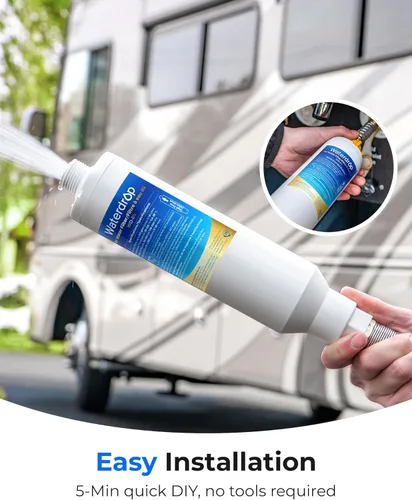 Miniatura 7 de Waterdrop Filtro de agua para autocaravana, certificado NSF, reduce el cloro, el mal sabor, el olor, paquete de 2, protector de manguera flexible