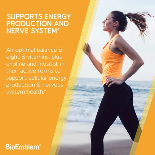 Miniatura 2 de BioEmblem Complejo de vitamina B - Las 8 formas activas con metil folato, metil B12, B6, biotina más colina inositol, apoya la energía