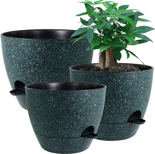 Miniatura 15 de UOUZ Macetas grandes de riego automático, macetas de plástico 12/10/9 con agujeros de alto drenaje y depósito profundo para plantas y flores de Negro