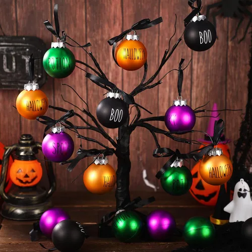 Miniatura 5 de Karenhi 16 adornos de bola de Halloween para árbol, decoraciones de Halloween de 2.4 pulgadas, decoración colgante de plástico para árbol y fiesta