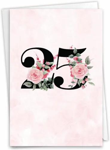NobleWorks - Tarjeta de felicitación del aniversario del 25 aniversario con sobre de 5 x 7 para hombres y mujeres (1 tarjeta) pareja floral 25