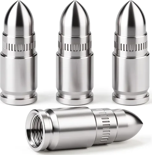 Miniatura 30 de 4 piezas de tapas de válvula de neumático estilo bala, resistentes a la corrosión, tapas universales de válvula de neumático de aleación de aluminio