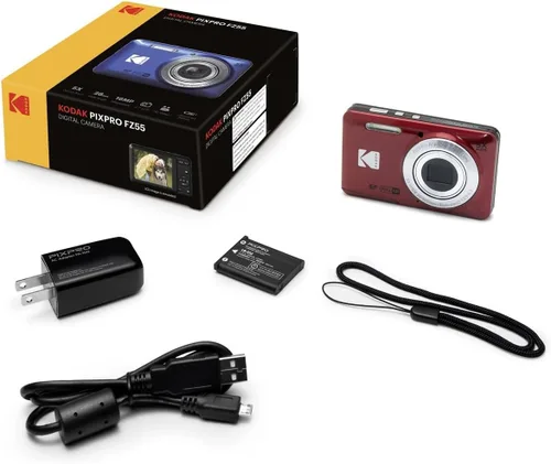 Miniatura 3 de Kodak PIXPRO FZ55 - Cámara digital (rojo) + Tarjeta de memoria de 32GB + Estuche para cámara Point and Shoot + Monopié extensible + Lápiz limpiador