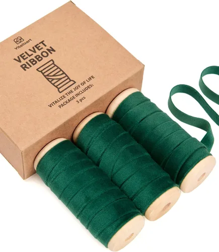 Miniatura 9 de Vitalizart Juego de cintas de terciopelo color camello de 3/8 pulgadas x 15 yardas, carrete de madera, ribete de tela, 3 rollos x 5 yardas