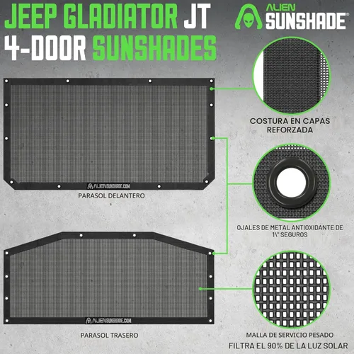 Miniatura 2 de Alien Sunshade Parasol para Jeep Gladiator negro (2018-2023), accesorios para Jeep Gladiator, parasol de malla delantera y trasera, parte superior