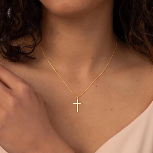Miniatura 9 de Collar de cruz para mujeres y niñas, delicado chapado en oro de 14 quilates, gargantilla con dije de cruz que no se deslustra, impermeable, moderno