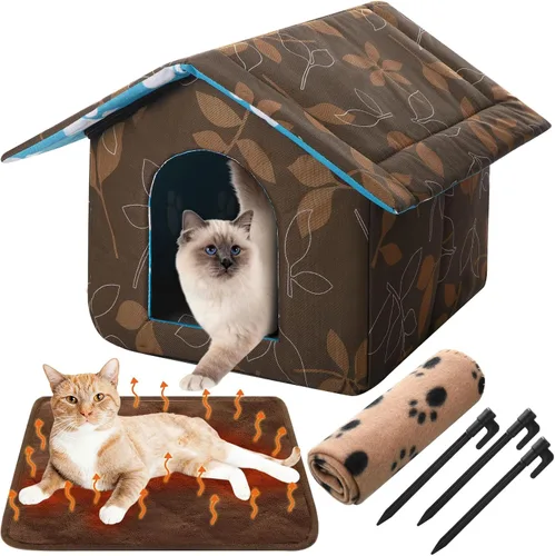 Casa para gatos al aire libre, casas impermeables para gatos salvajes, perros, refugio de mascotas, casa plegable para perros con manta de