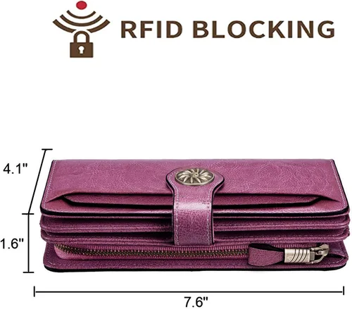 Miniatura 4 de Travelambo Billetera de gran capacidad con bloqueo RFID para mujer carteras de cuero genuino