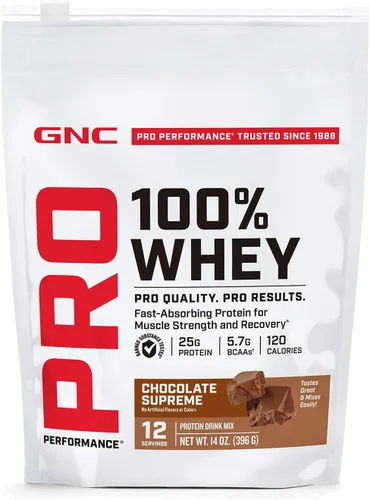 GNC Pro Performance 100% proteína de suero en polvo | Apoya el metabolismo saludable y la recuperación muscular magra | Chocolate Supreme | 12