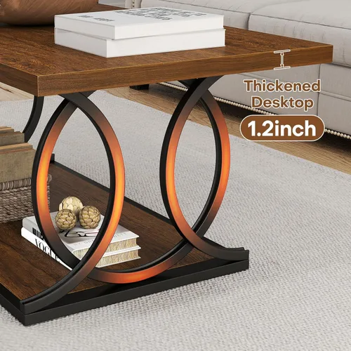 Miniatura 4 de BECHAEO Mesa auxiliar industrial moderna para sala de estar, 41.7 pulgadas, parte superior rectangular de madera gruesa con patas de arco de metal