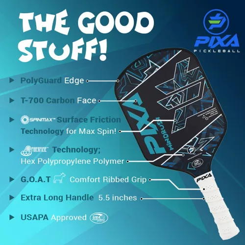 Miniatura 5 de PIXA Mindrush T-300 - Paleta de pickleball de 0.630 in, superficie de fricción avanzada, potencia increíble, control y giro: aprobado por USAPA
