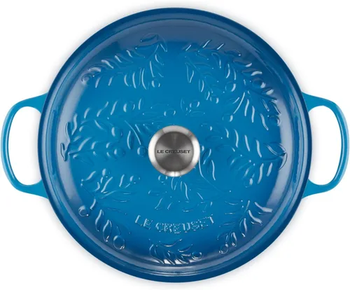 Miniatura 2 de Le Creuset Olive Branch Collection Signature Braiser de hierro fundido esmaltado, 3.5 cuartos de galón, Marsella con tapa en relieve Marseille