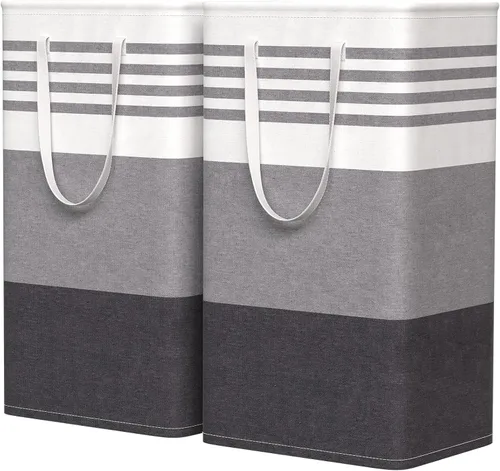 Miniatura 10 de WOWBOX Paquete de 2 cestas de lavandería, cestas de ropa sucia independientes con asas reforzadas y punto de cruz y revestimiento impermeable