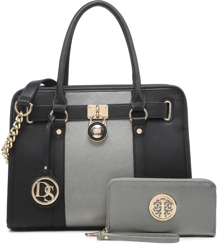 Miniatura 73 de Dasein Bolsos de mano de dos tonos para mujer, bolsos de hombro de cuero vegano, bolsa grande con cartera a juego
