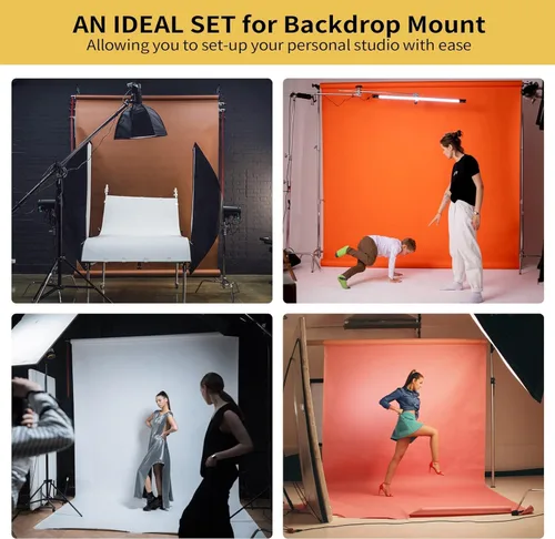 Miniatura 6 de Telón de fondo de fotografía de 3 rodillos para montaje en pared, sistema manual desplegable para estudio fotográfico con 6 barras expandibles + 3