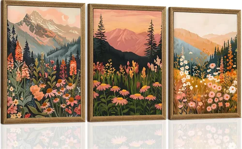 Miniatura 16 de ICHZUMW Arte de pared floral botánico neutro, decoración de pared de flores de granja en blanco y negro, impresiones en lienzo de arte lineal
