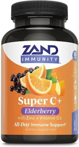 Zand Immunity Super C+ con saúco, apoyo inmunológico durante todo el día, 1000 mg PureWay-C de vitamina C más zinc y vitamina D-3, absorción