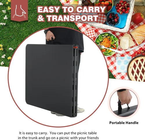 Miniatura 6 de Mesa Plegable de 6 Pies de Plástico Resistente Plegable con Asa de Transporte para Fiesta de Jardín, Picnic, Camping, Barbacoa, Comedor, Cocina