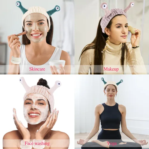 Miniatura 2 de Atoden Snail Spa Set – Pulsera y diadema para lavado facial, bonito diseño de animales para mujeres y niñas, beige, caqui, marrón