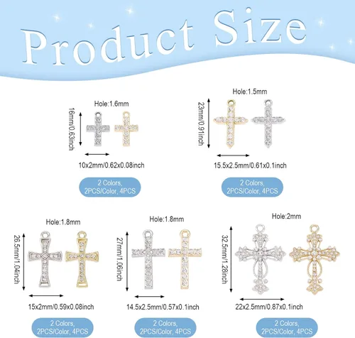 Miniatura 4 de 20 dijes de cruz con diamantes de imitación de cristal y crucifijo colgantes, colgantes de rosario de plata dorada para Pascua, joyería, pulsera