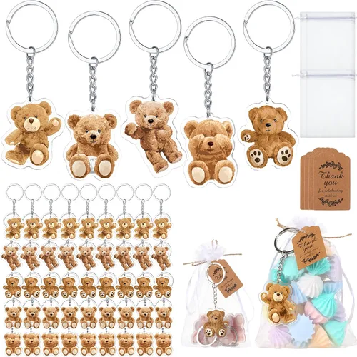 Miniatura 8 de Wettarn Juego de 50 regalos de oso para baby shower, regalos de fiesta de baby shower, recuerdos de devolución para invitados, incluye llaveros
