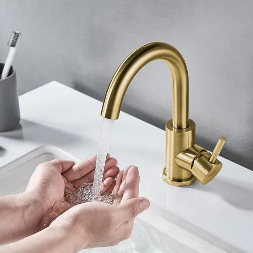 Miniatura 7 de Grifo de Fregadero de Barra Húmeda de Un Solo Agujero Dorado Cepillado, Grifo de Fregadero de Baño Moderno de Una Sola Manija, Grifo de Preparación