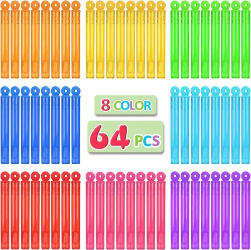 Miniatura 3 de Paquete de 64 varitas de burbujas de burbujas, mini varitas de burbujas de neón, sin olor, no tóxico, juguete de baño para niños, regalo